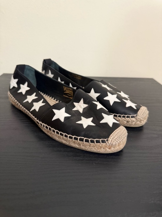 Saint Laurent Shoes - Saint Laurent Size 38.5 Black Leather White Star Espadrilles Loafers